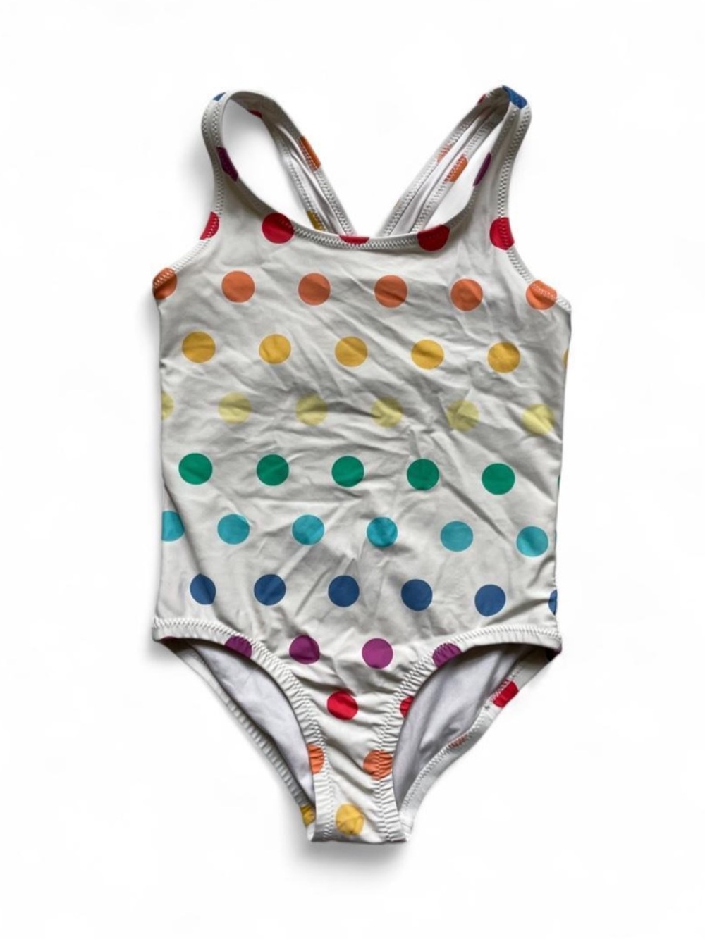 Primary White One-Piece Swimsuit with Multicolor Polka Dots